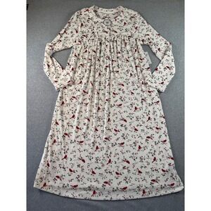 Aria Collection Womens Cardinal Print Fleece Nightgown Long Sleeve Cream Red M